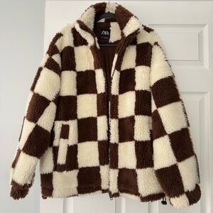 Zara Brown and Cream Checkered Jacket